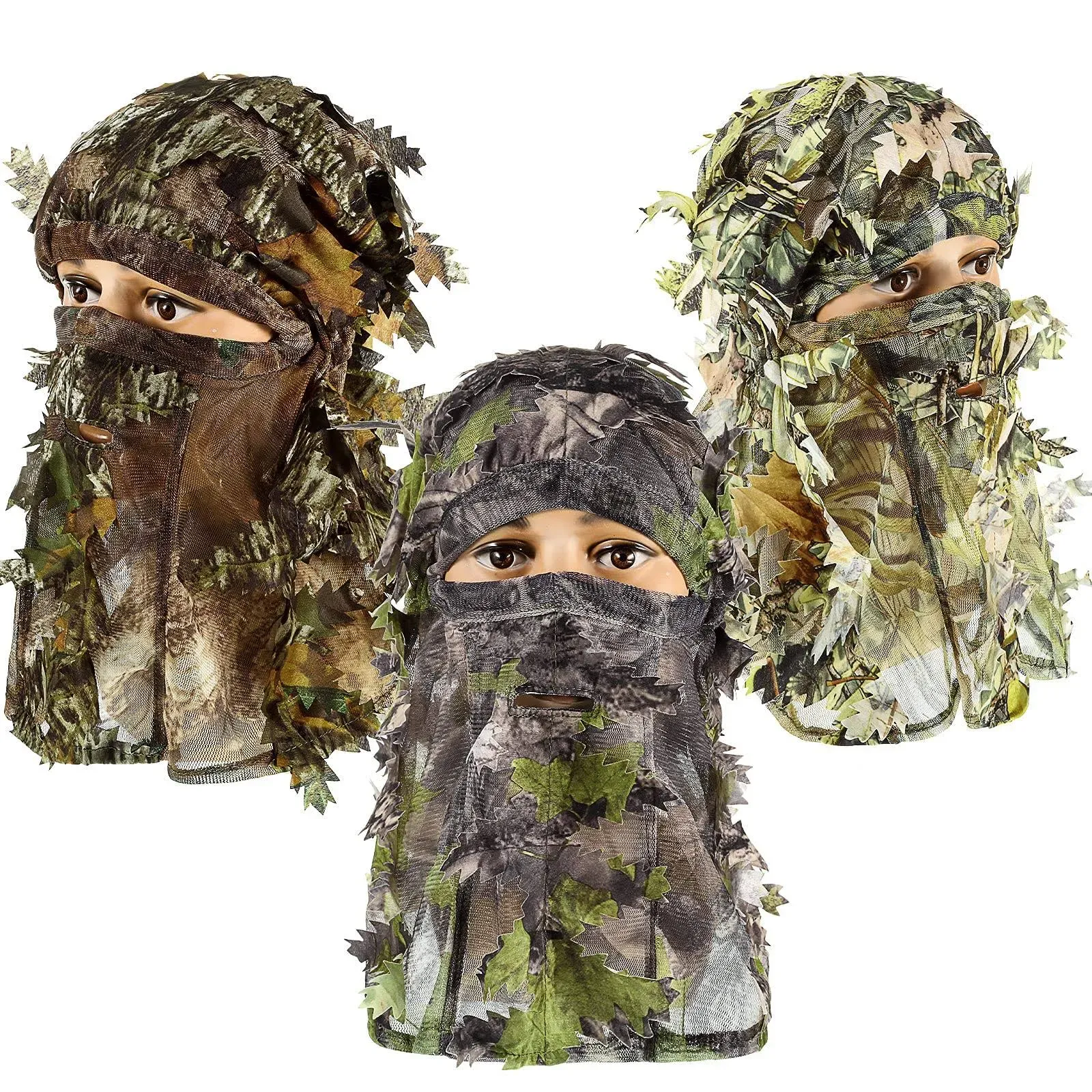 Sintege 3 Pieces Hunting Face Mask Camouflage Leafy Hat Ghillie Face Covering 3D ...