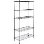 Zensports 5-Tier Mobile Storage Rack 300lbs Steel Wire Shelving Unit w/Wheels for ...