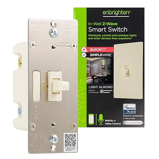 Enbrighten Z-Wave In-Wall Smart Toggle Switch with QuickFit and SimpleWire Light Almond