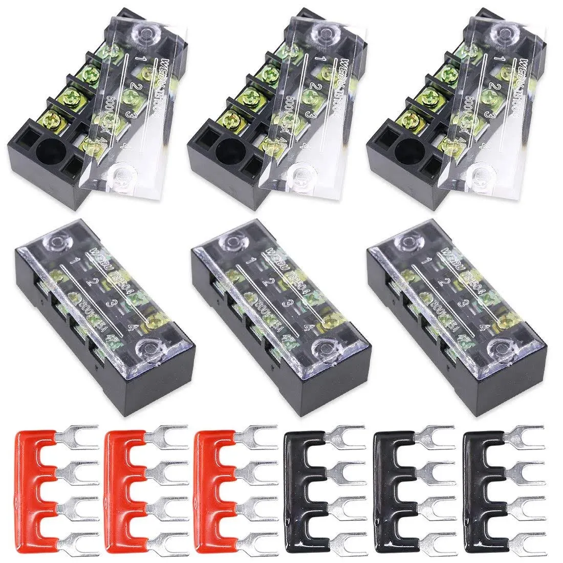 Hilitchi 12pcs 600V 15A 4 Position Double Row Screw Terminal Strip and 400V 10A ...