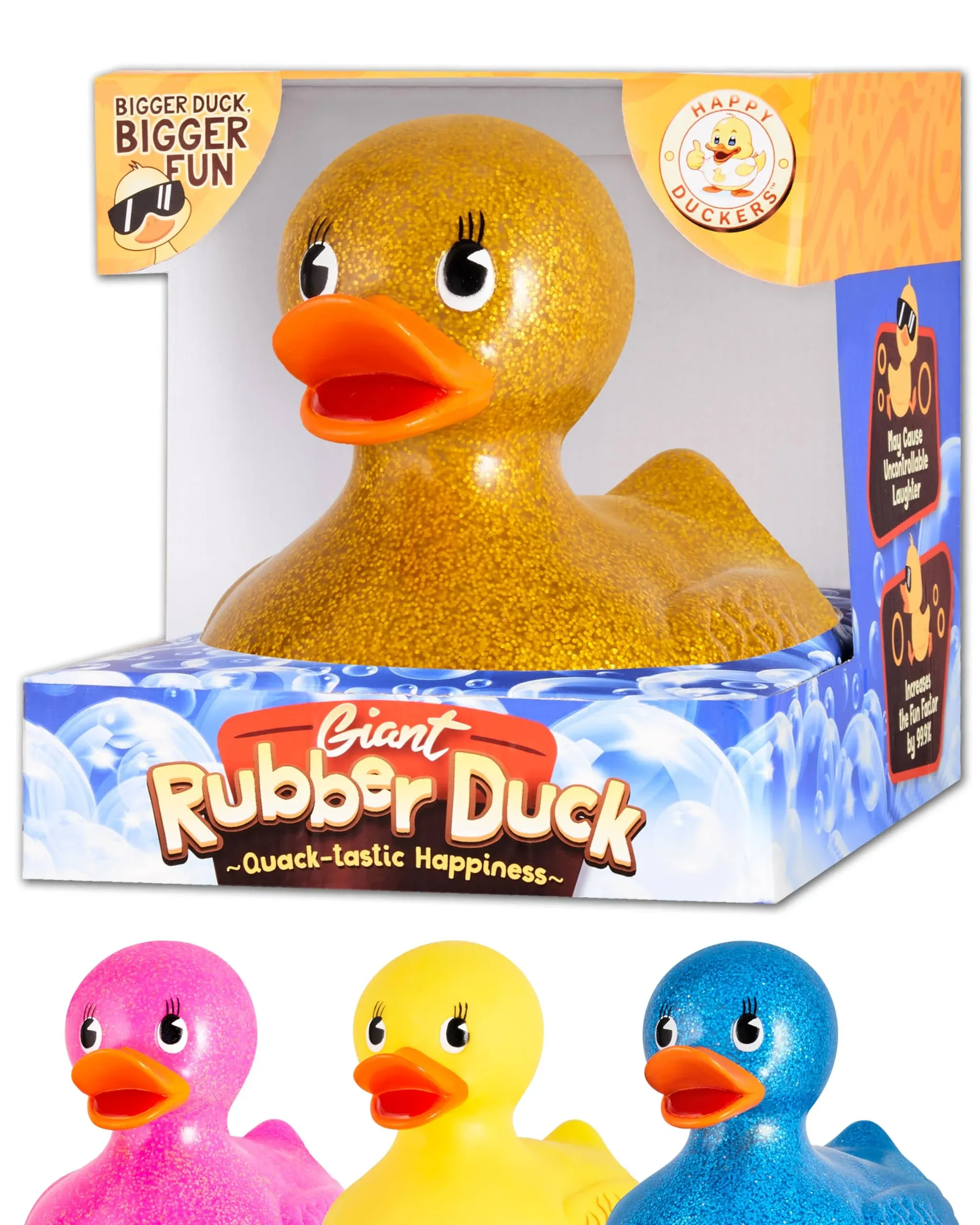 Giant Rubber Duck - 10.5" Inches - Our Large Rubber Duck Provides Big Rubber Ducky Fun in a Cute Custom Giftable Box - Traditional Yellow Rubber Duck and Glitters Rubber Ducks Available - Gold