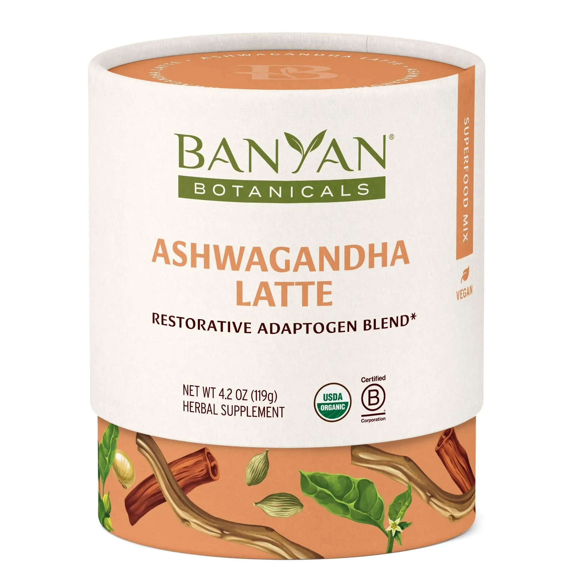 Banyan Botanicals Ashwagandha Latte – Caffeine-Free Organic Herbal Latte Mix – Instant Herbal Adaptogen Drink for Energy, Relaxation, and Nourishment* – 4.2 oz – Non-GMO Sustainably Sourced Vegan