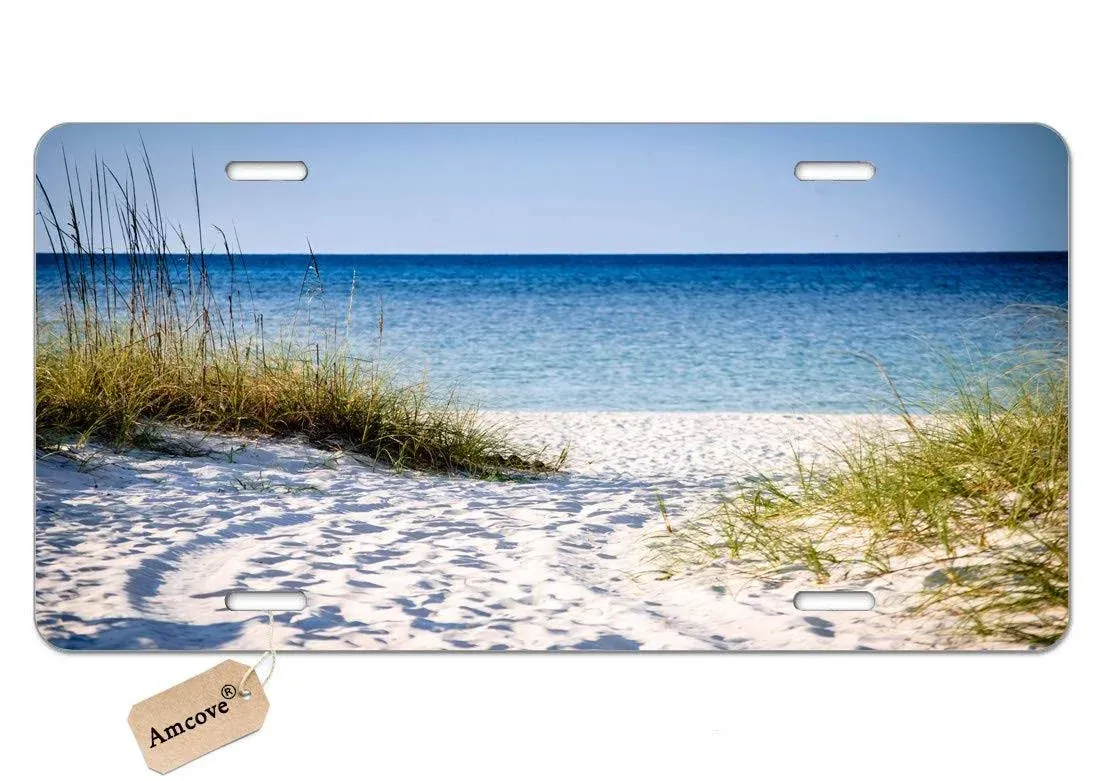 Amcove License Plate Path to The Beach Decorative Car Front Vanity Tag Metal ...