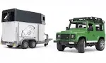 Bruder #02592 Land Rover Defender Station Wagon with Horse Trailer and Horse - 