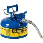 Justrite 1 Gallon Type II Blue Safety Can for Kerosene with Flame Arrester, Self-Closing Lid, and 5/8" Flexible Metal Spout, Made in the USA, Galvanized Steel Flammable Storage Can, 7210320