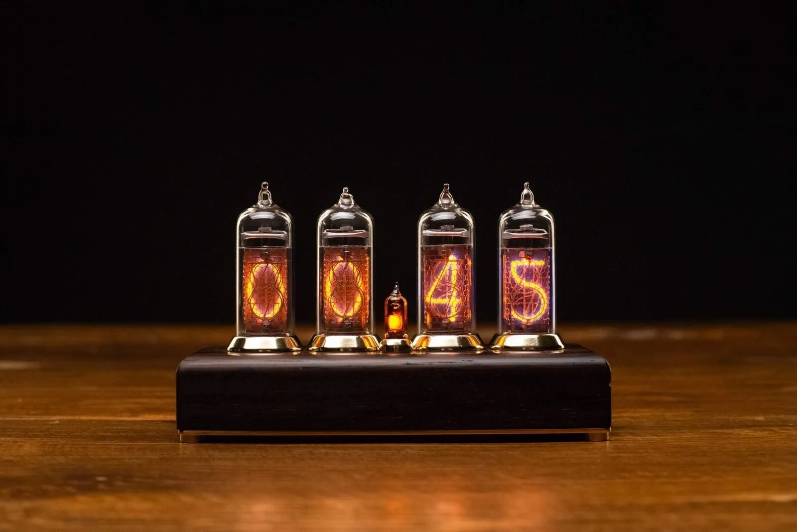 Handmade Nixie Tube Clock 6X IN-14 - Made in Ukraine - Vintage Retro Table Clock - Wooden Desk Nixie Tube Clock - Black