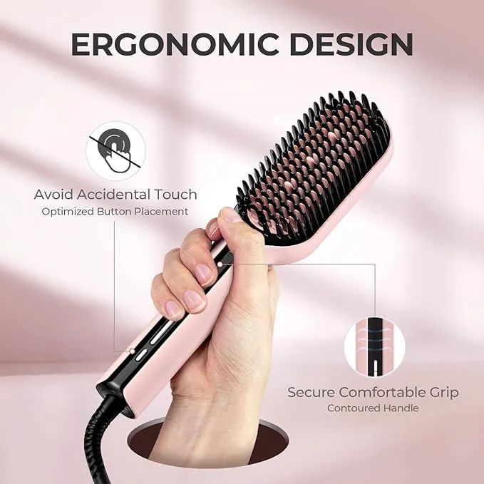 TYMO Hair Straightener Brush - Upgraded Ionic Plus Straightening Brush with Dense Bristles, 16 Temps, Dual Voltage | Heat Brush Straightener for Women | Flat Iron Comb for Thick Curly Hair