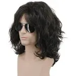 karlery California 70s 80s Rocker Wig Men Women Long Curly Dark Brown Halloween Costume Anime Wig