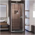 DreamLine DL-6215C-88-01 Flex 32"D x 32"W Semi-Frameless Pivot Shower Door - Chrome with Center Drain Black Base