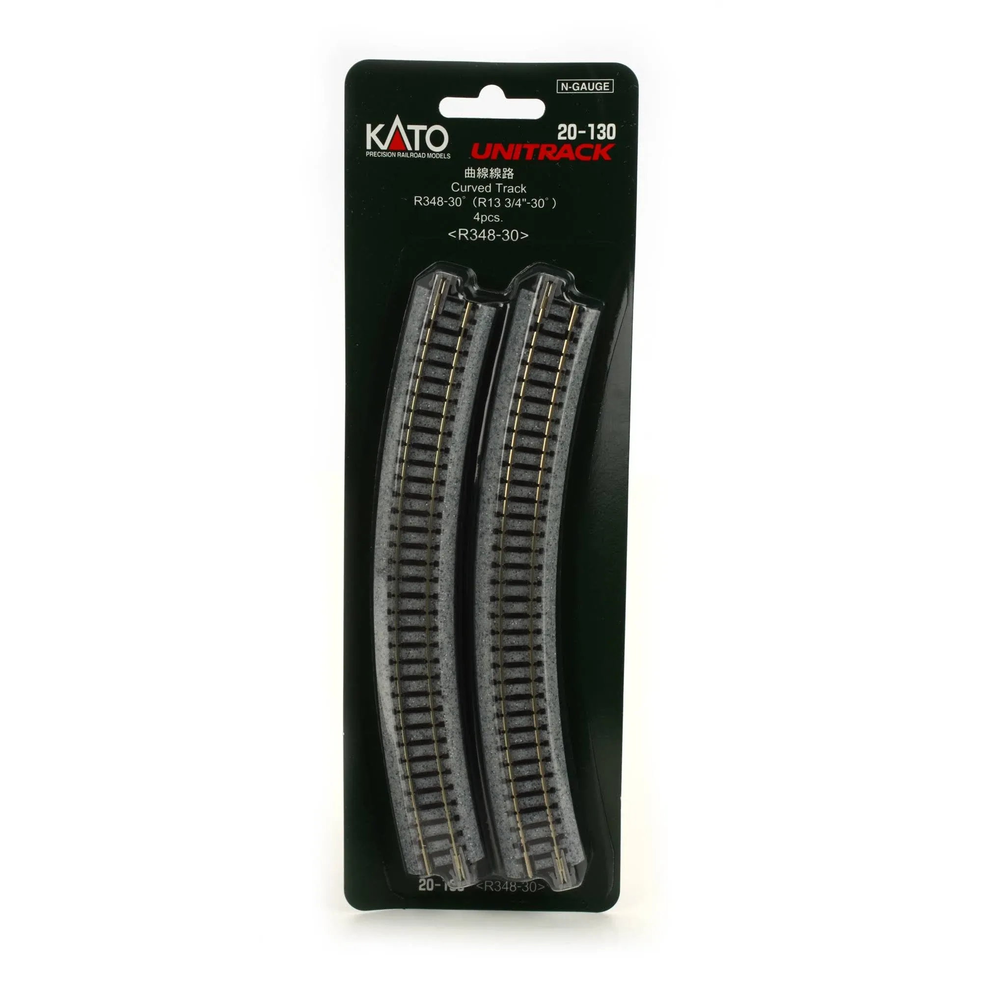 Kato USA Model Train Products Unitrack, 348mm (13 3/4") Radius 30-Degree Curve Track (4-Piece)