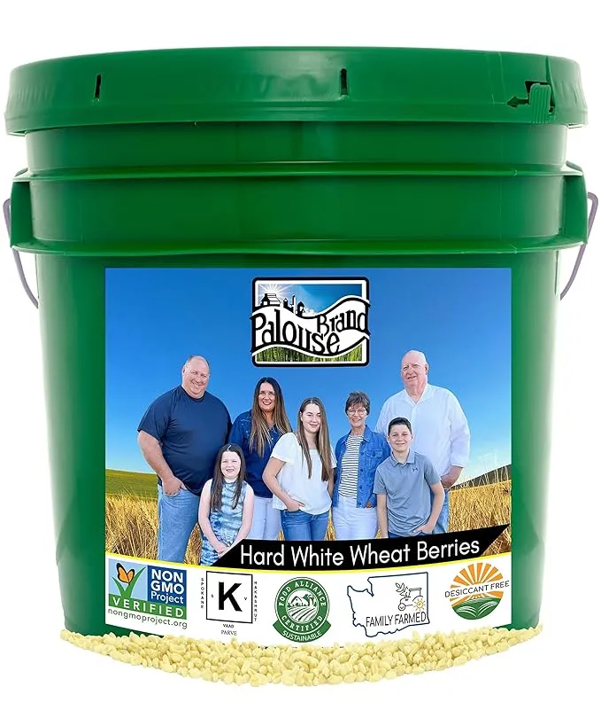 Hard White Wheat Berries | 25 LBS | Emergency Food Storage Bucket | Non-GMO | Grown on Our Family Farm | Bulk