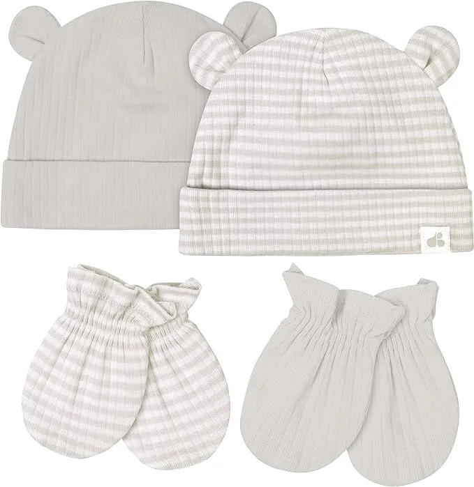 Just Born Baby Girls' 4-Piece Caps & Mittens Set