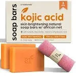 Kojic Acid Soap + African Net Sponge (2 Pack X 142G Turmeric Bars) Dark Spot Rem