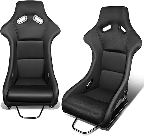 DNA Motoring RS-JBR-BK-001 Pair of Universal Fixed Position Bucket Racing Seat w/Side Mount Brackets & Sliders for 4 or 5 point Harness,Black