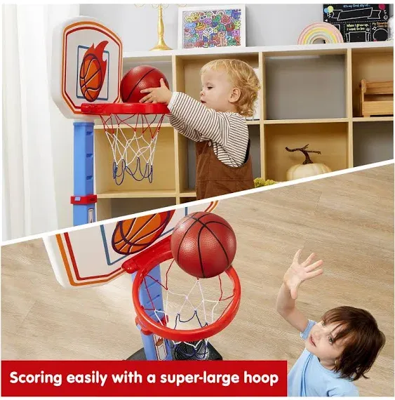 SYNCFUN Toddler Basketball Hoop, Indoor Basketball Game Set for Kids 1-3, Adjustable Kids Basketball Goal With 4 Balls for Indoor Outdoor Play