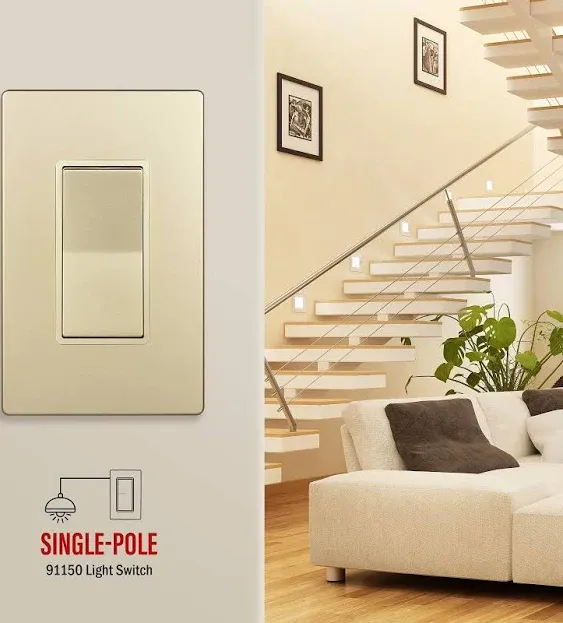 ENERLITES Elite Series Decorator Switch with Screwless Wall Plate, Paddle Light Switch, Single Pole, 3 Wire, Grounding Screw, Residential Grade, 15A 120V, UL Listed, 91150-GDWP, Gold with Wall Plate