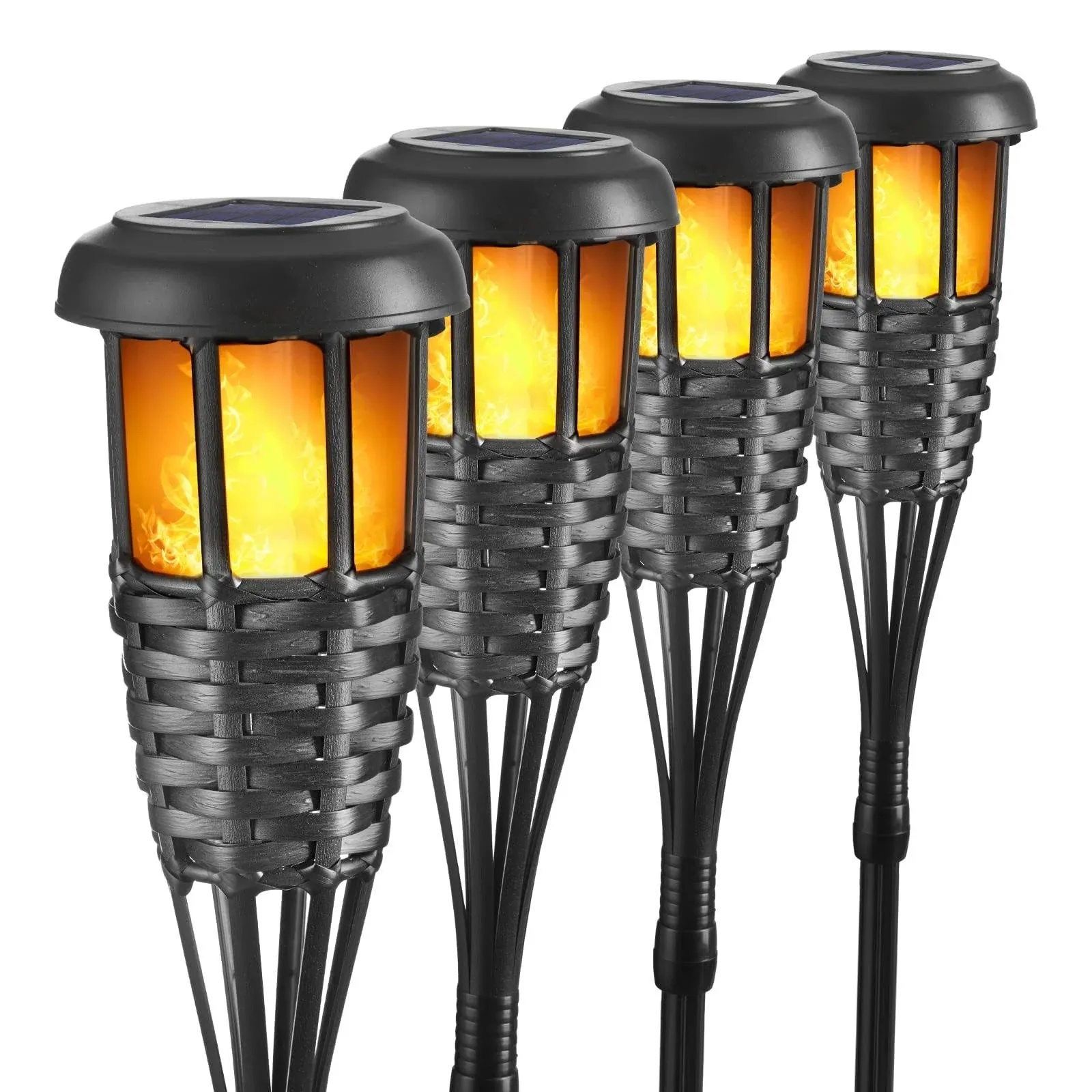 Solar Torch Light with Flickering Flame, 4 Pack Waterproof Bamboo Torches Han...