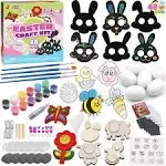 JOYIN 48 PCS Easter Craft Kit Easter Assorted DIY Painting Kit Includes Rocks, Scratch Art Masks, Wooden Eggs and Magnets for Kids Creativity Easter