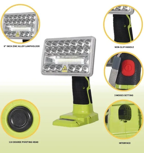 DTEZTECH 18W LED Work Light for Ryobi One+ 18V Li-ion Ni-Cad Ni-Mh Battery