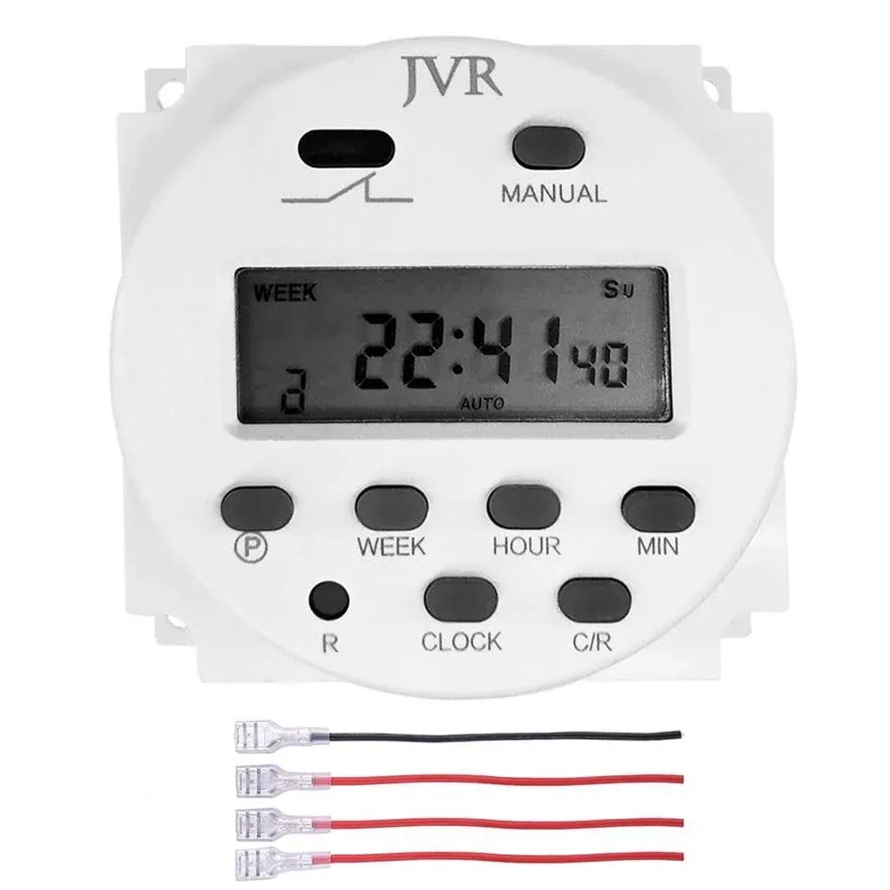 JVR 12V Timer Switch Programmable Digital 12 Volt DC/AC/Solar Battery Powered