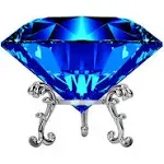 Adwikoso Large Crystal Diamond Paperweight with Stand Jewels Wedding Decorations Centerpieces Home Decor 3.15 inch (Blue)