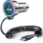 JR-CL07 3-in-1 Car Charger with Coiled Cable (Type-C)