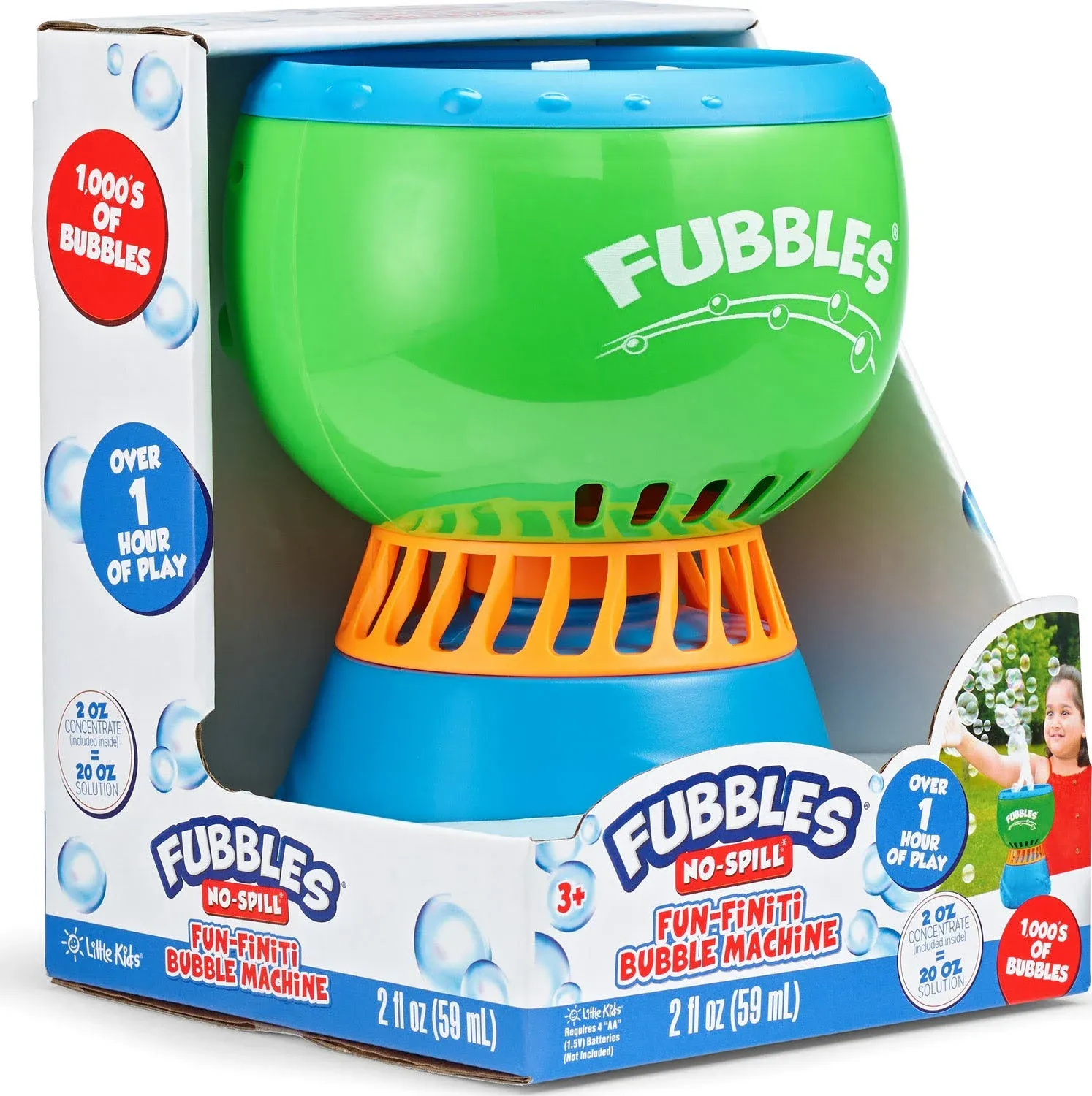 NEW! Fubbles No-Spill Fun Finiti Bubble Machine Up To 1 Hr Of Continuous Bubbles