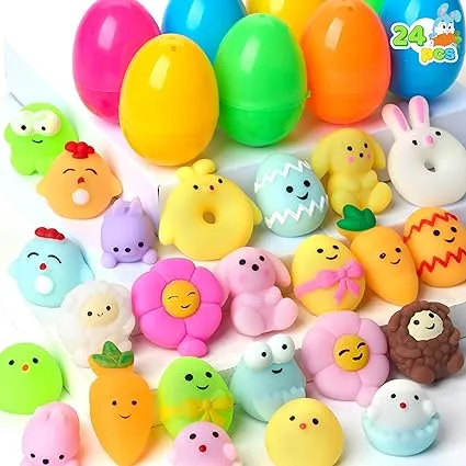 24 Pcs Mochi Squishy Toy Prefilled Easter Eggs, Squeeze Toy Fillers for Easter E