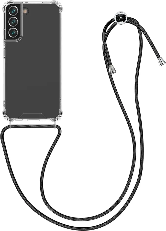 kwmobile Crossbody Case Compatible with Samsung Galaxy S22 Plus Case - Clear TPU Phone Cover w/Lanyard Cord Strap - Black/Transparent