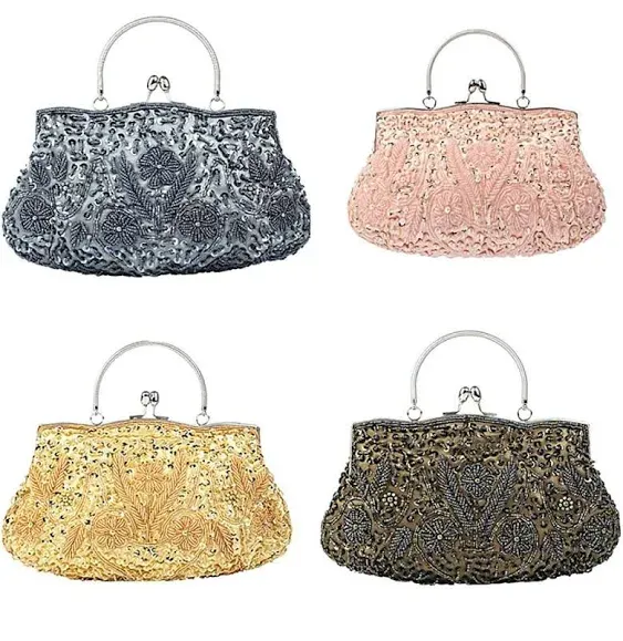 Gets Noble Beaded Sequin Flower Evening Purse Large Clutch Bag Handbag for Women