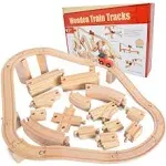 JOYIN 62 Pieces Wooden Train Track Set, Including 1 Thomas Magnetic Toy Train, Wooden Railway Set Compatible with Versatile Brands, Birthday Holiday