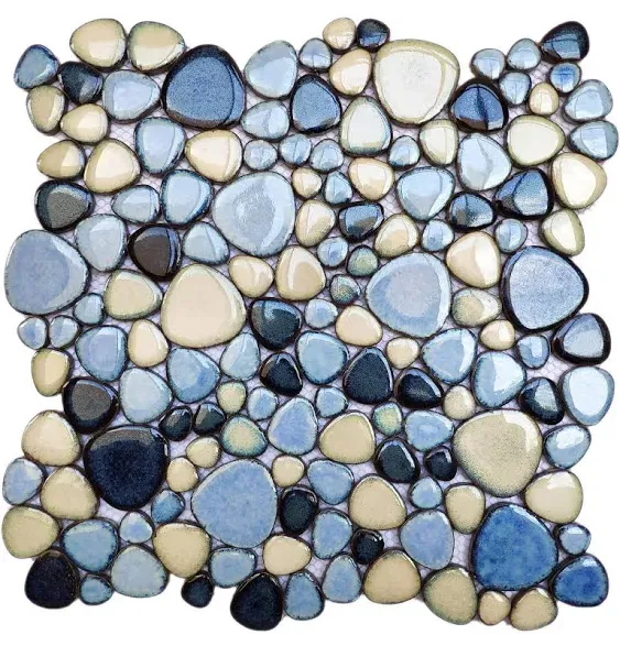 Elephantile Shower Floor Pebble Tile Blue Mosaic Tiles for Bathroom Wall Backsplash Floor [Set of 5 sheets]