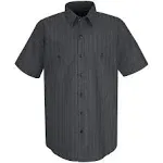 Red Kap Men's Short Sleeve Striped Work Shirt, Charcoal/Blue/White Stripe - M