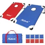 Nattork Portable Cornhole Set PVC Framed Corn Holes Outdoor Game Set with 2 Cornhole Boards, 8 Cornhole Bean Bags and Carrying Case, Games Indoor