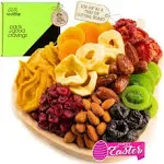 Nut Cravings Gourmet Collection - Diwali & Halloween Treats Dried Fruit & Mixed Nuts Gift Basket in Wooden Pear-Shaped Tray (9 Assortments)