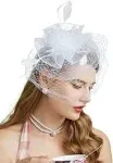 K.classic Fascinators Hats for Womens 51s Headwear with Veil Flower Cocktail