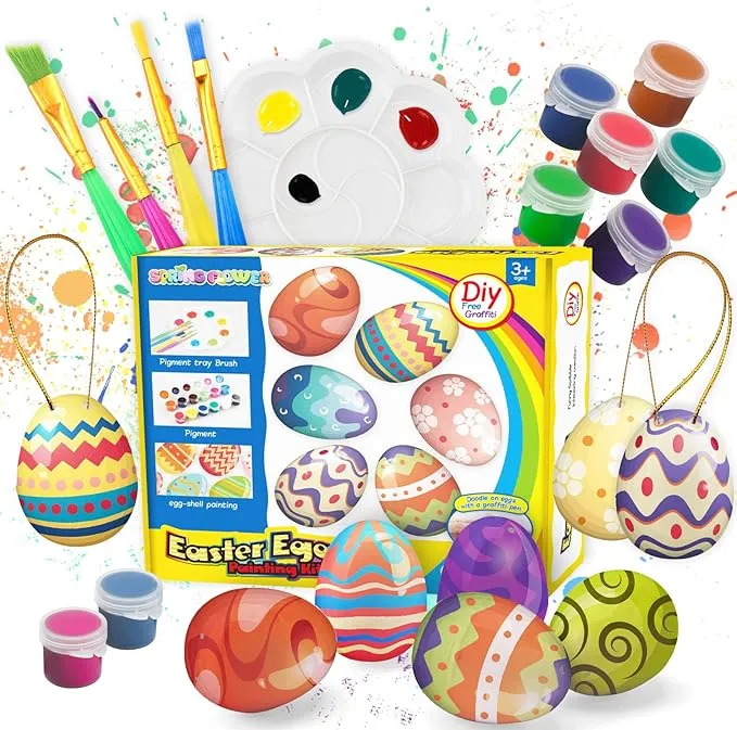 Springflower White Easter Eggs Painting Kit-24 Paintable Flocking Eggs with ...