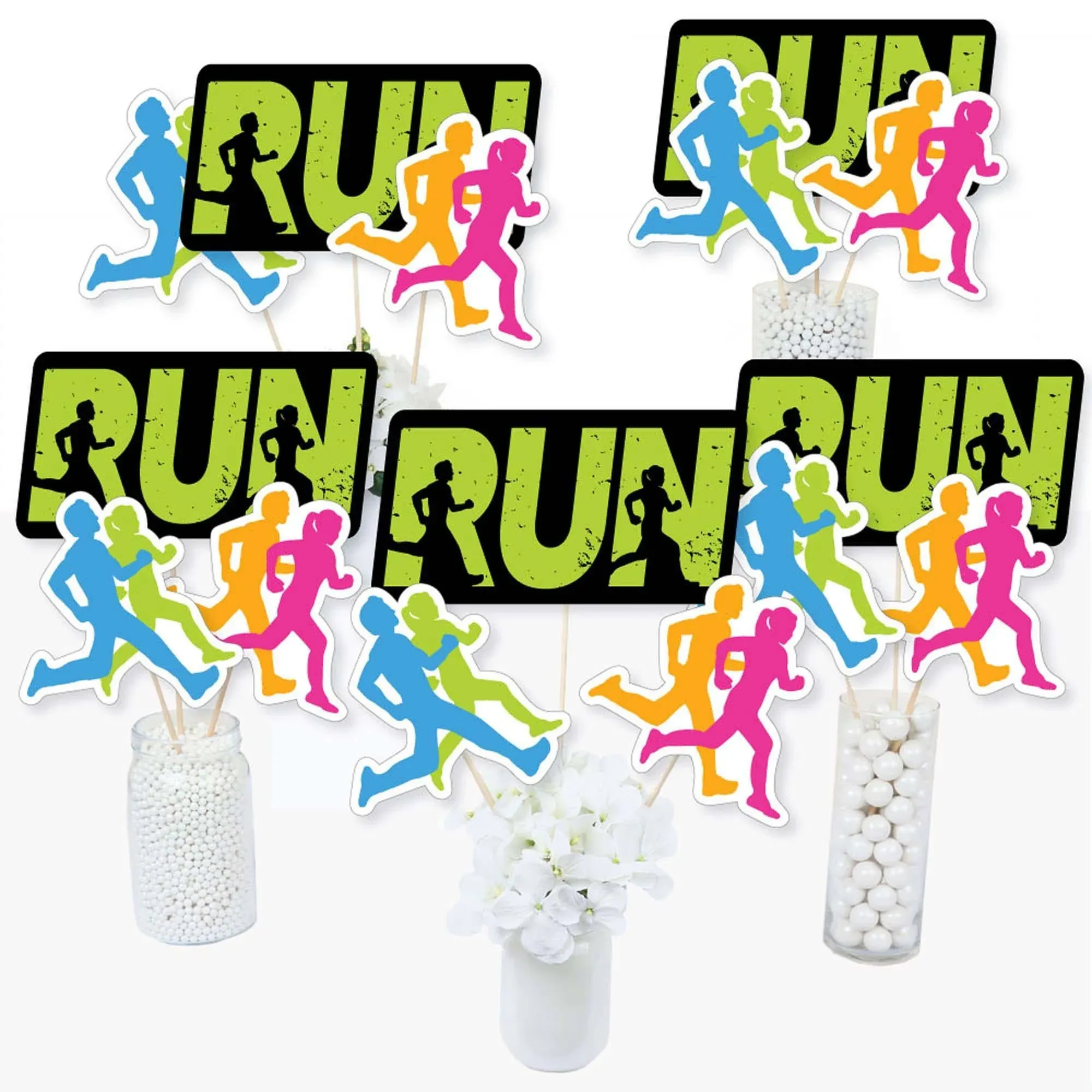 Big Dot of Happiness - Set The Pace - Running - Track, Cross Country or Marathon Party Centerpiece Sticks - Table Toppers - Set of 15