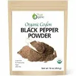 True Organic Ground Black Pepper 16 oz - USDA & Kosher Certified, Pure Ceylon Premium Quality, Gluten-Free & Non-GMO Black Pepper Powder