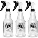 Uineko Plastic Spray Bottle (24oz 3 Pack) for Cleaning SOLUTIONS, Car Detailing Care, Planting, Pet, Clear Finish, Heavy Duty Empty Spraying Bottles