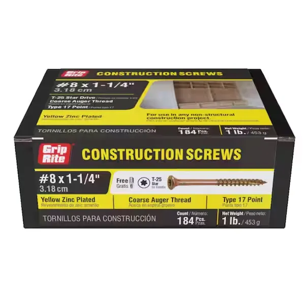 Grip-Rite #8 x 1-1/4 in. Star Drive Dual Flat Head Coarse Thread Construction Screws 1 lb. Box 114GCS1