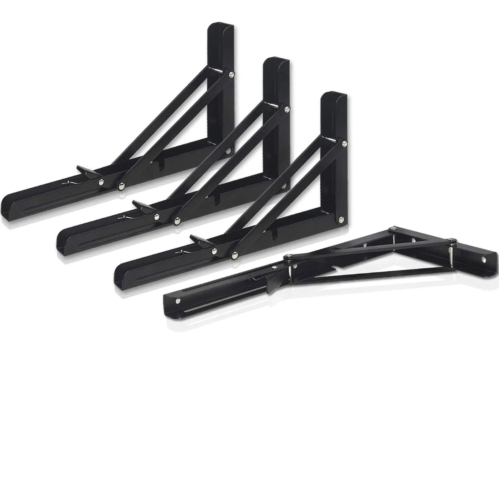 Folding Shelf Brackets - Heavy Duty Metal Collapsible Shelf Bracket for Bench Table, Shelf Hinge Wall Mounted Space Saving DIY Bracket, Max Load: 150 lb (10 Inch 4 PCS, Black)