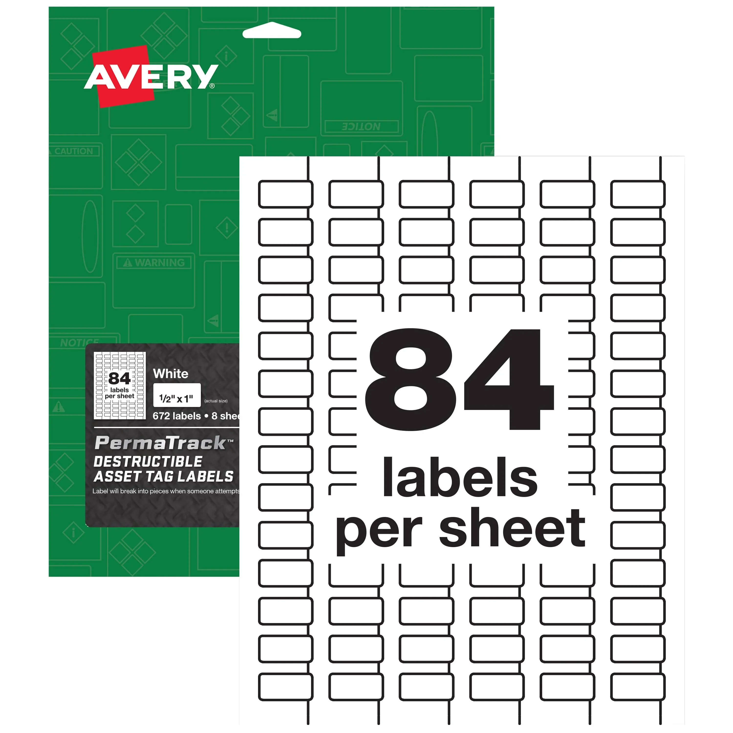 Permatrack Destructible Asset Tag Labels, Laser Printers, 0.5 X 1, Whi