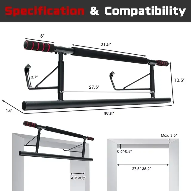 Gymax Doorway Chin Foldable Pull-up Bar No Screw with Foam Grip for Home Gym