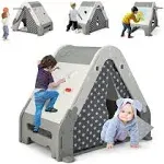 INFANS Triangle Climber with Tent, Kids Hideaway Play Tent with Rock Wall Climbing, Waterproof Tent Cover, Crawling Tunnel Toy