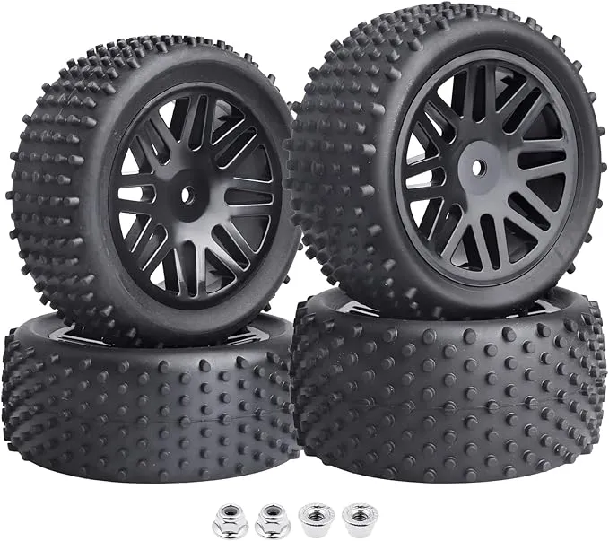 Hobbypark 4-Pack 1/10 Scale Off Road Buggy Tires & Wheel Rims Set Front and Rear