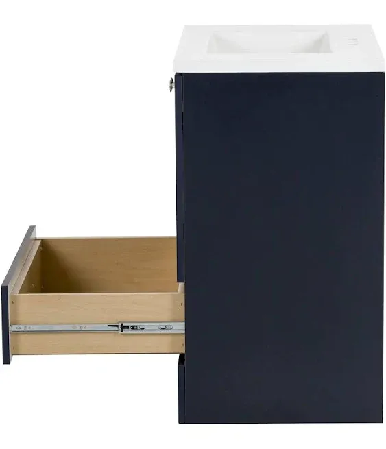 Spring Mill Cabinets Emlyn 30 Inch Bathroom Vanity with White Single Sink Top, 2-Door Cabinet, 1 Drawer, 30.5" W x 18.75" D x 32.89" H, Deep Blue