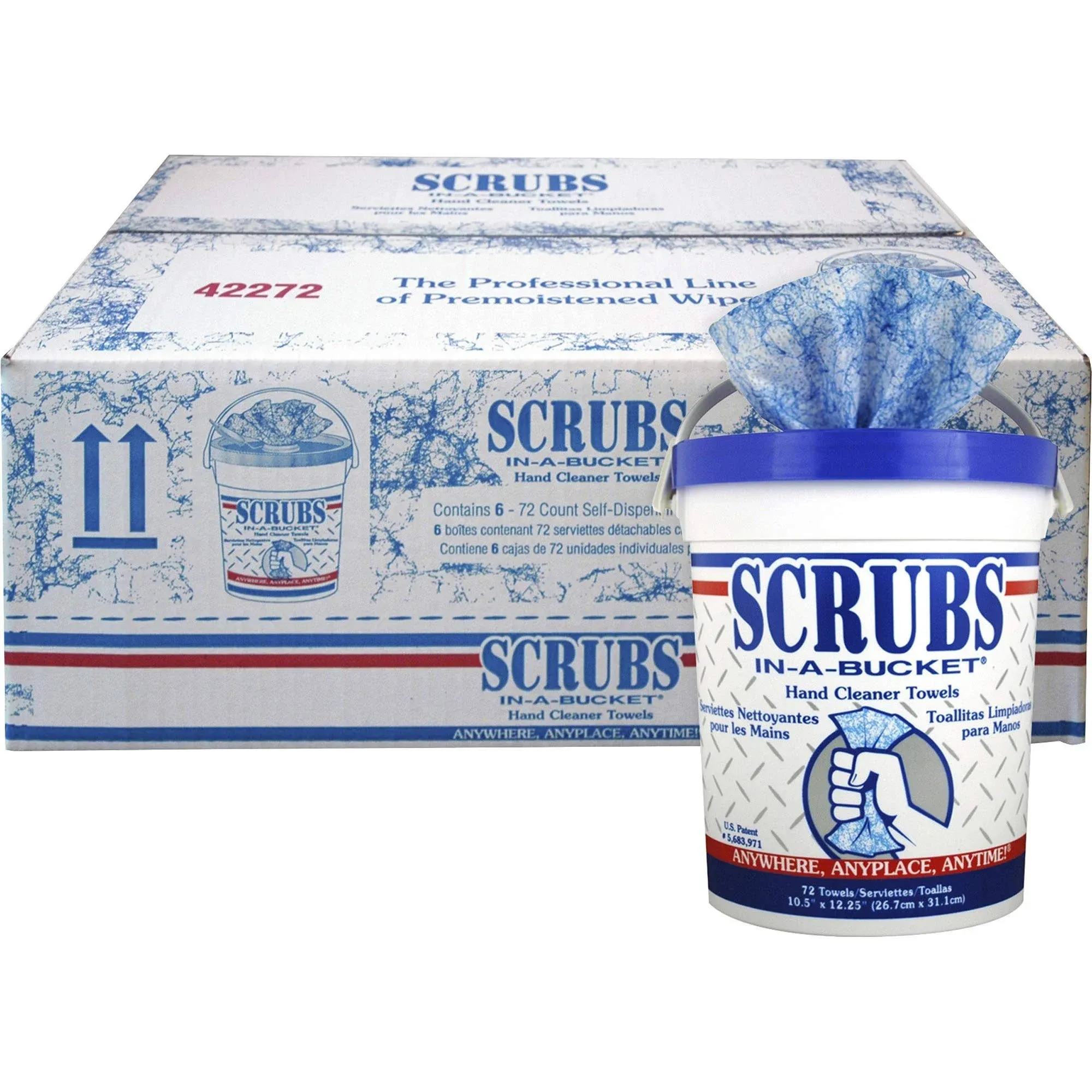 Scrubs 42272 Pre-Moistened Hand Cleaning Wipes, 1 Bucket of 72 Towels