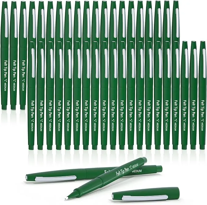 Lelix Felt Tip Pens, 40 Green Pens, 07mm Medium Point Felt Pens, Felt Tip Markers ...