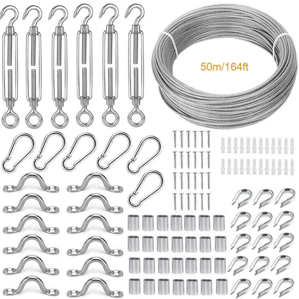 Wire Tensioner Kit with 165ft Guide Wire for Outdoor String Light Hanging,1/16&#034;